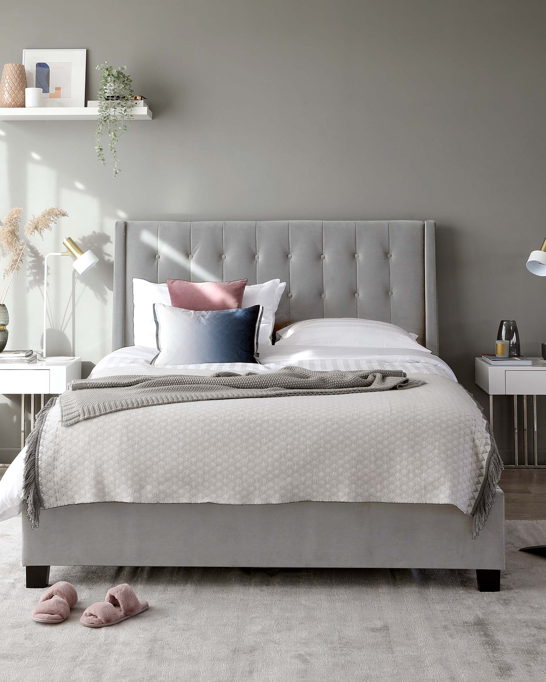 Light grey shop headboard queen