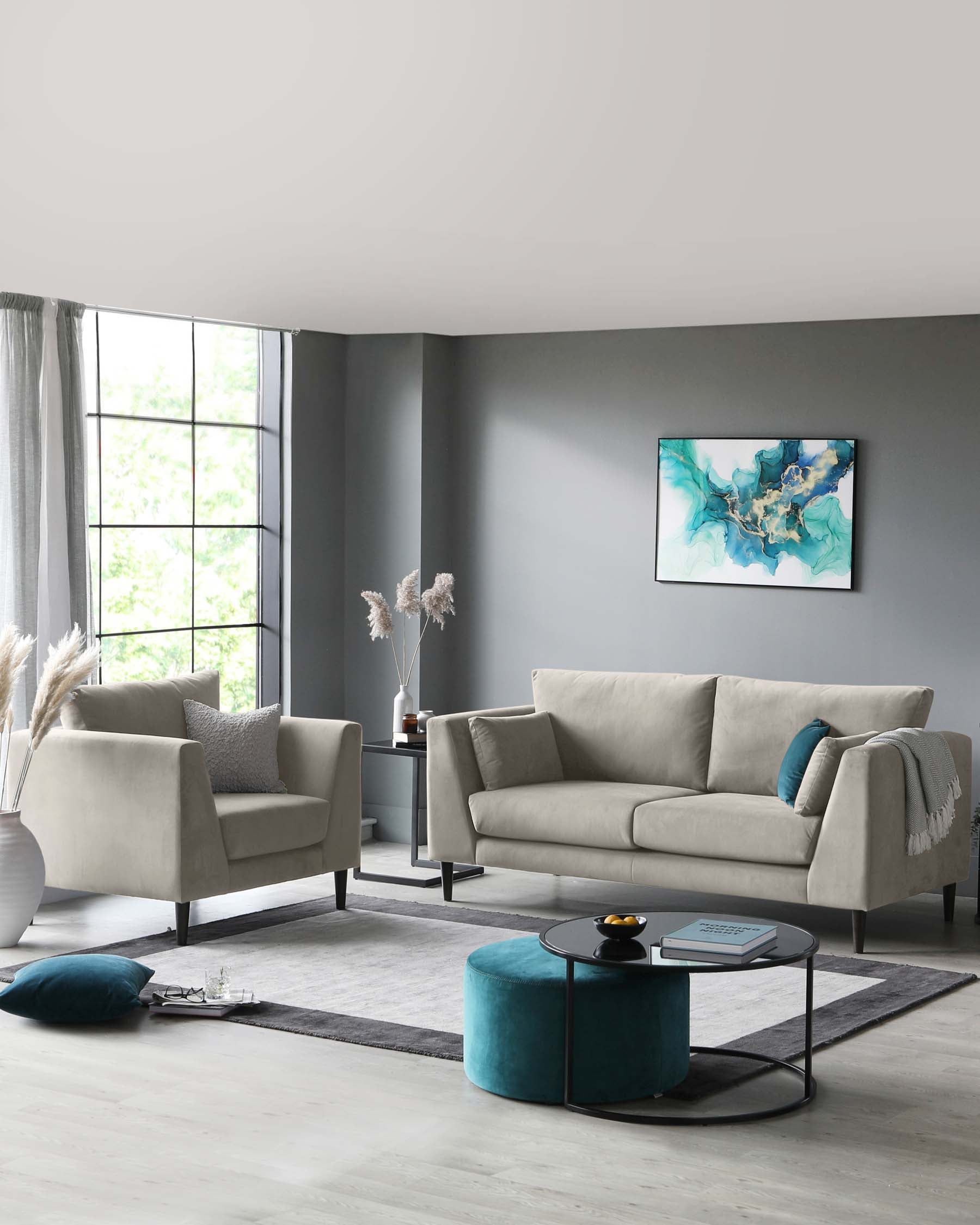 Champagne and deals grey living room