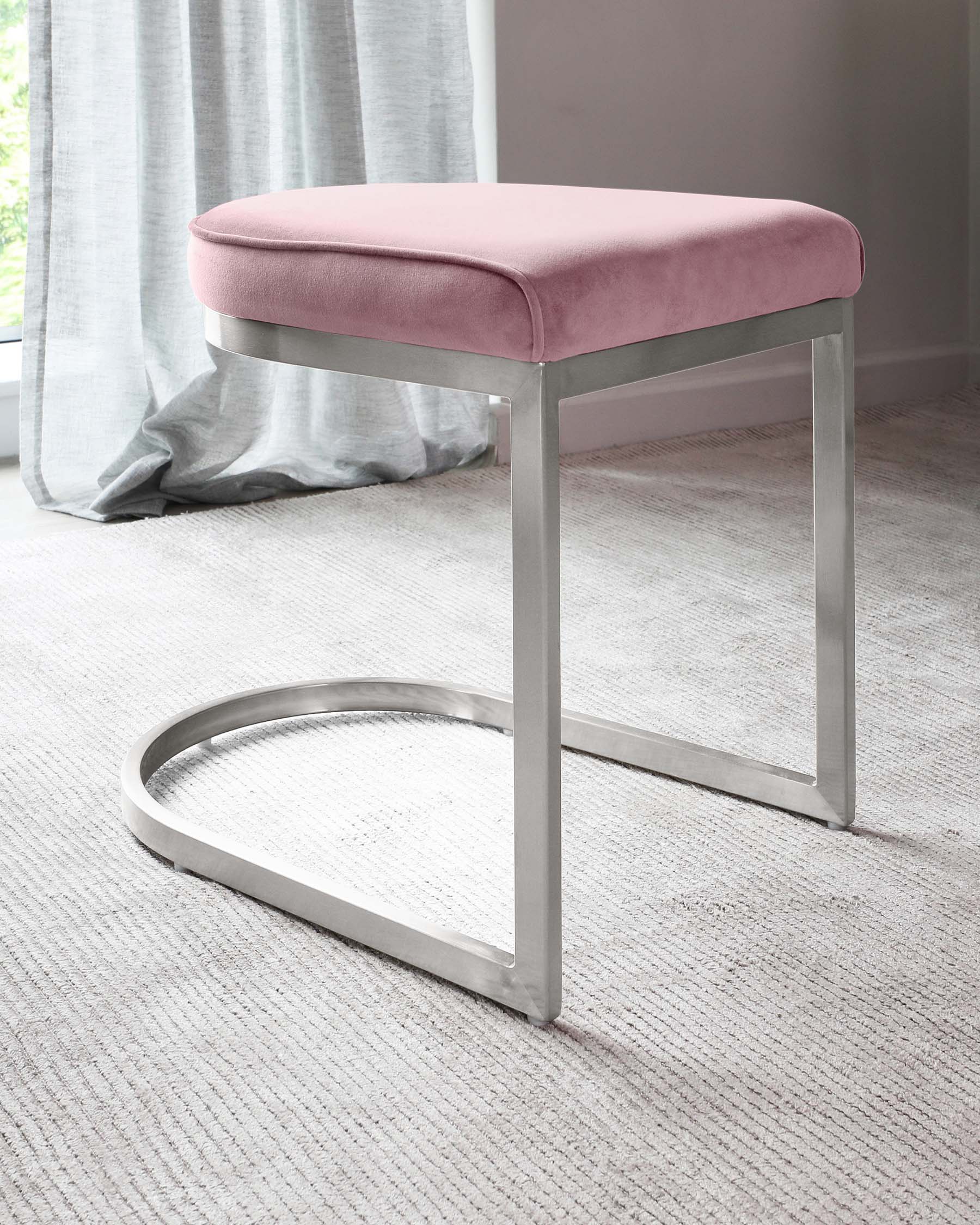 Form Blush Pink Velvet And Stainless Steel Stool Danetti