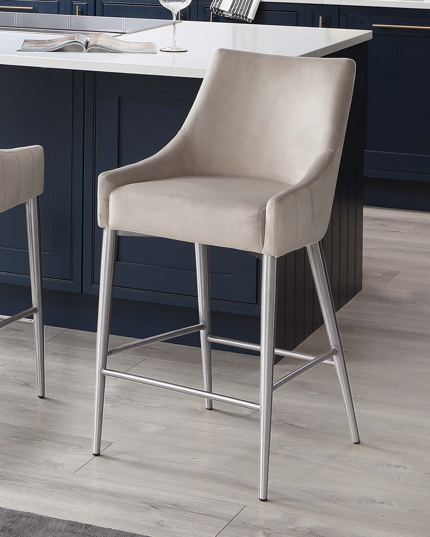 Juliana Champagne Velvet And Stainless Steel Bar Stool Danetti