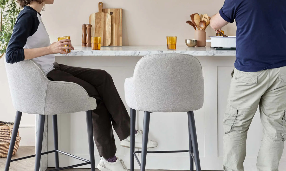 Use bar stools and dining tables to create a cool kitchen-diner