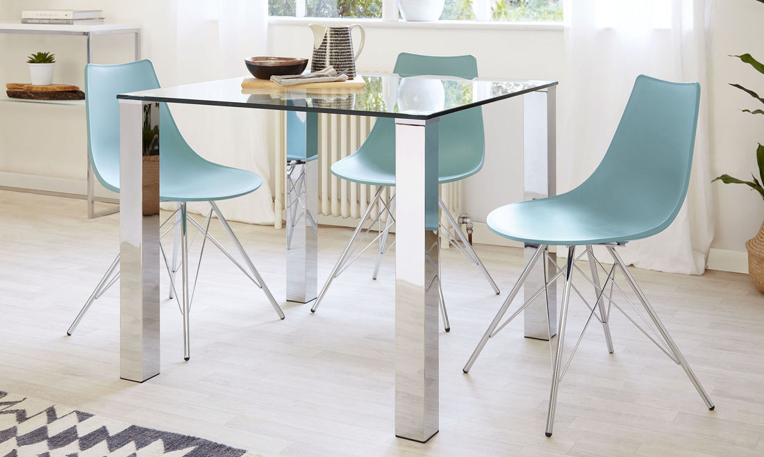 Elegant Tiva Large Glass and Chrome Dining Table