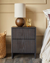 Orlan natural linen and dark wood table lamp