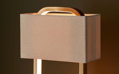 Sanza natural linen and brushed bronze table lamp