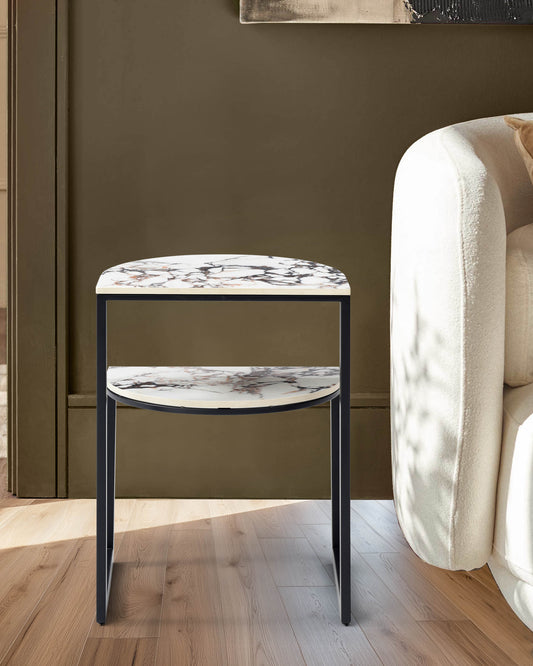 Demi white calacatta ceramic side table