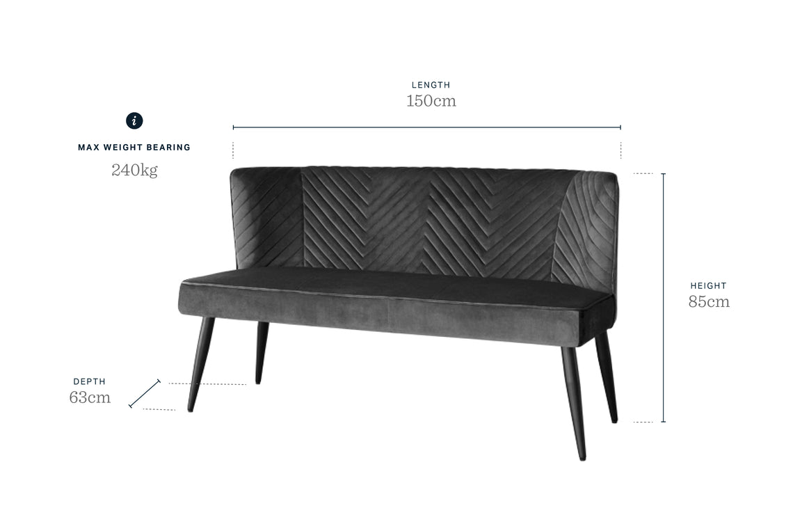 Serena Dark Blue Velvet 3 Seater Dining Bench with Backrest