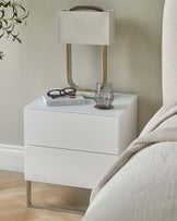 Benton White 2 Drawer Bedside Table With Chrome Legs