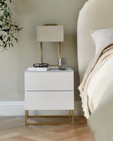 Benton White 2 Drawer Bedside Table With Brass Legs