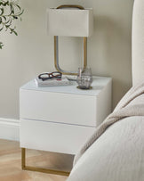 Benton White 2 Drawer Bedside Table With Brass Legs