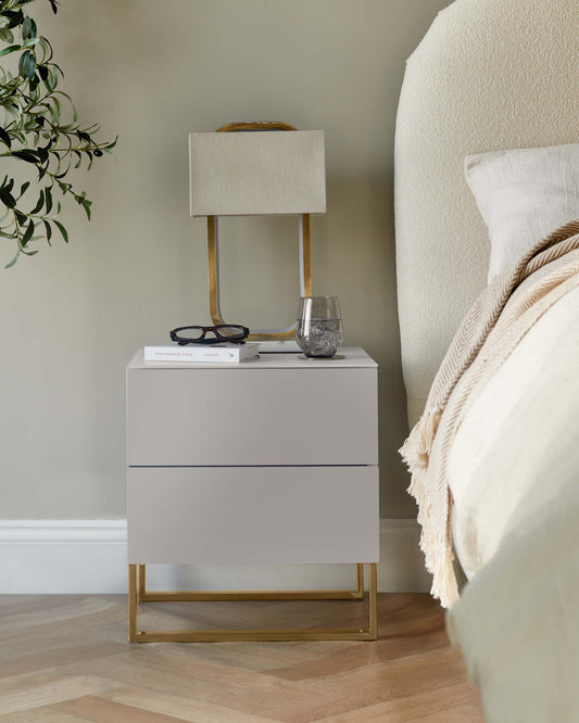 Benton Grey 2 Drawer Bedside Table with Brass Legs