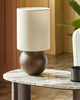 Orlan natural linen and dark wood table lamp