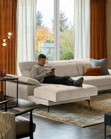 Donella ivory chenille left hand corner chaise sofa