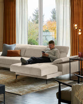 Donella ivory chenille right hand corner chaise sofa