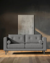 Lemmington dark grey weave 2 seater sofa with black wood legs