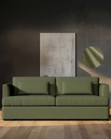 Ashby olive green velvet 3 seater sofa with black wood legs