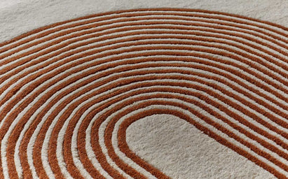 Abstract Lines Medium Sculpted Wool Rug Rust and Cream