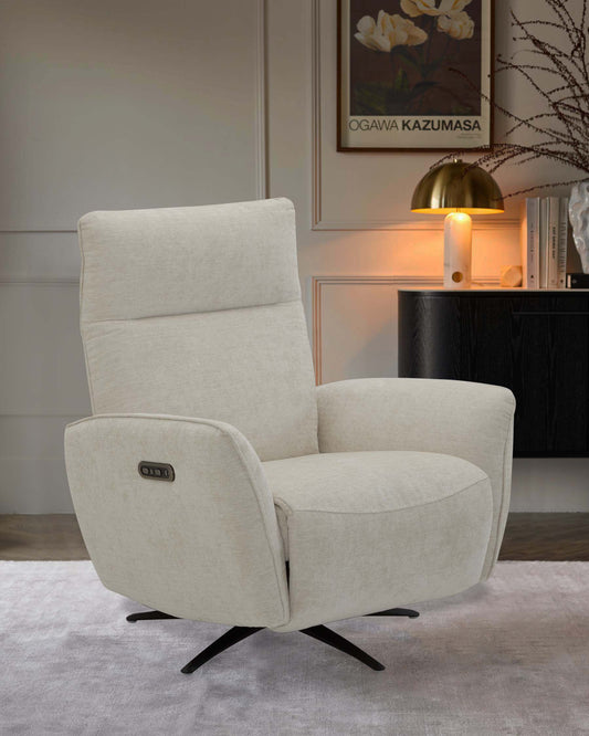 Aiden ivory woven chenille massage recliner chair