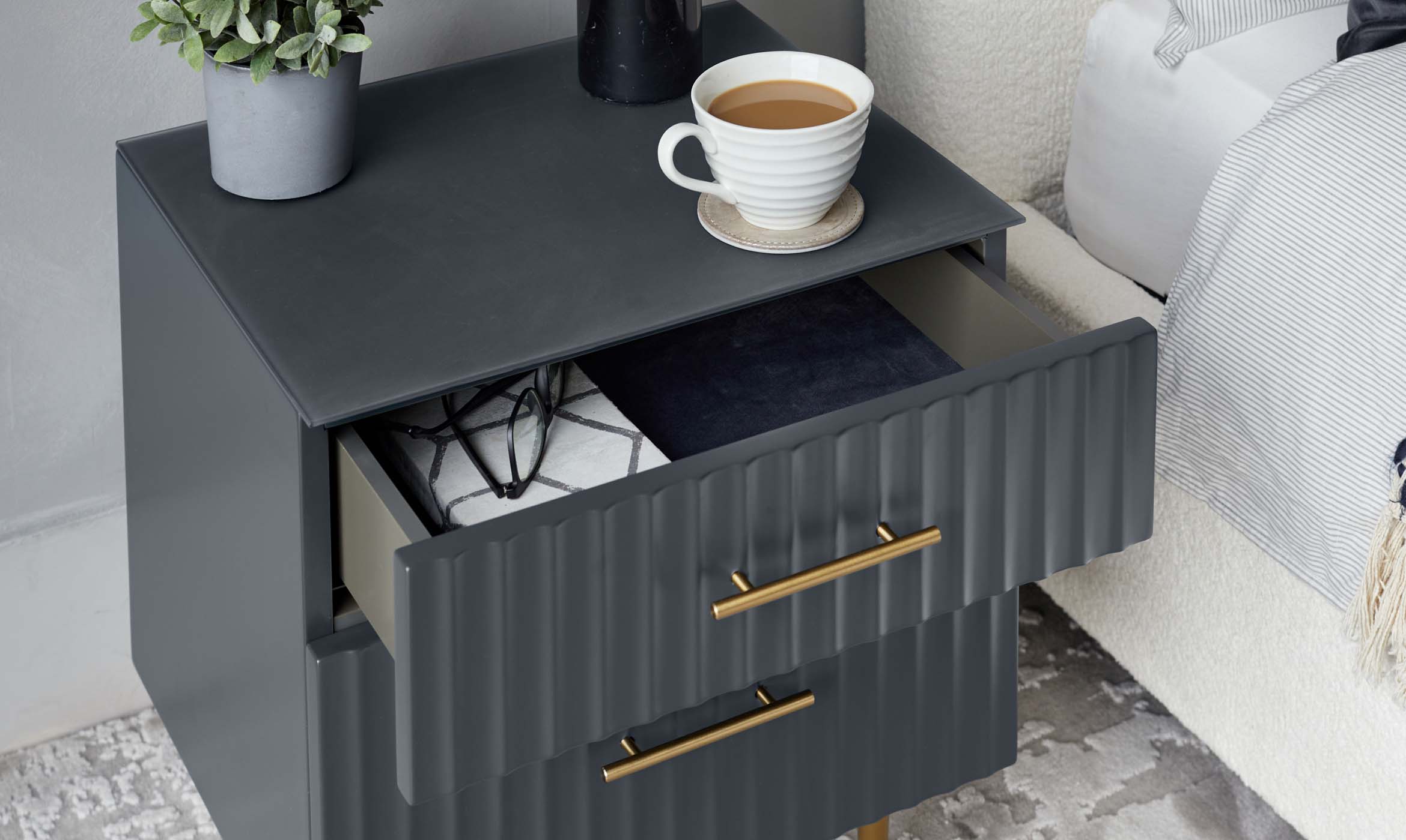 Albury dark grey 2 drawer bedside table