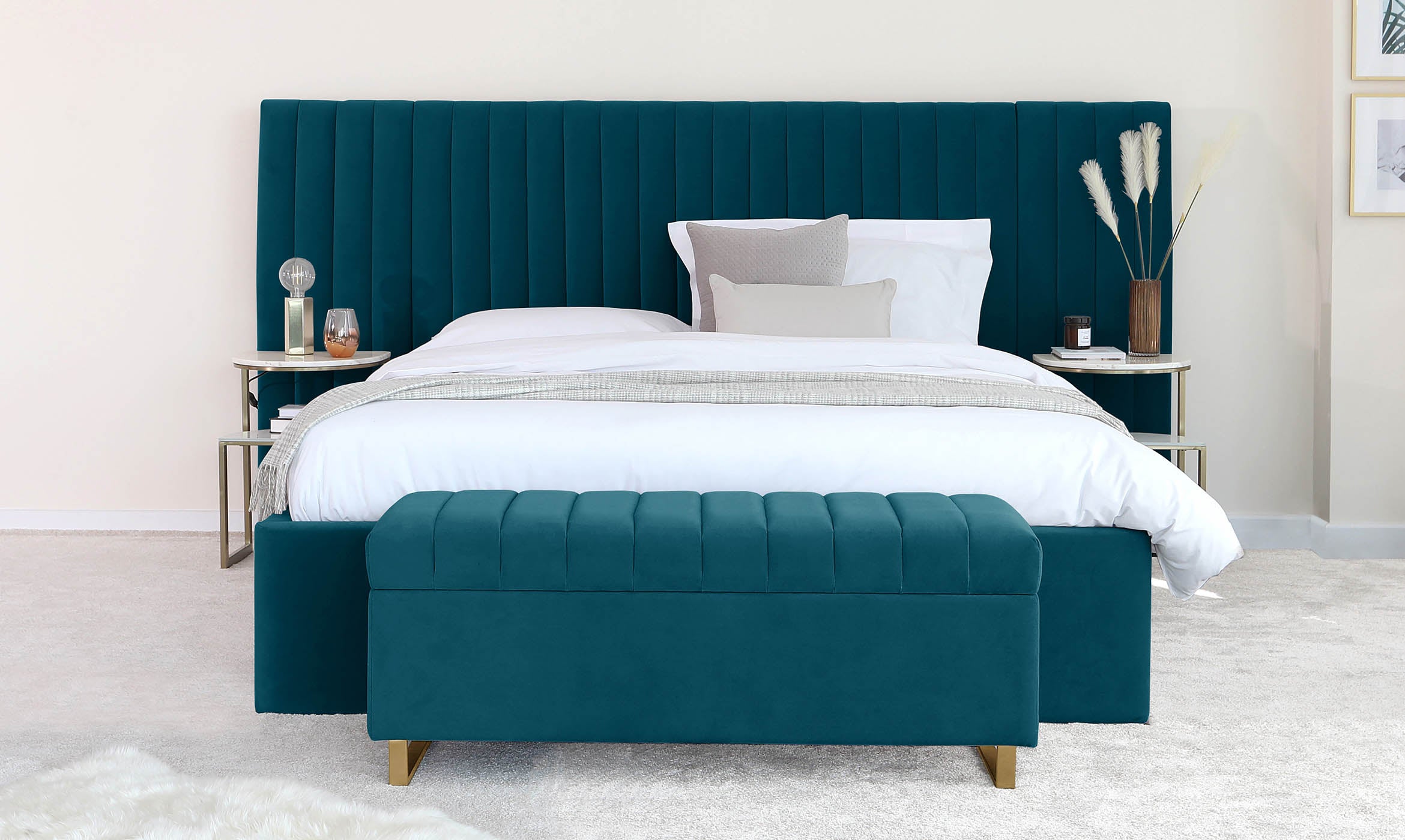 Amalfi Luxe Dark Teal Velvet King Size Ottoman Storage Bed