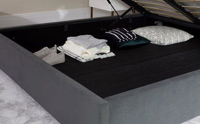 Amalfi Mid Grey Velvet King Size Ottoman Storage Bed