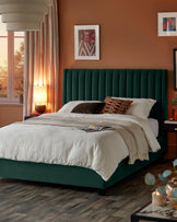 Amalfi Dark Green Velvet Double Ottoman Storage Bed