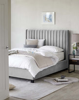 amalfi velvet double bed with storage light grey