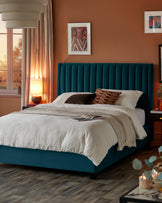 Amalfi Dark Teal Velvet Double Ottoman Storage Bed