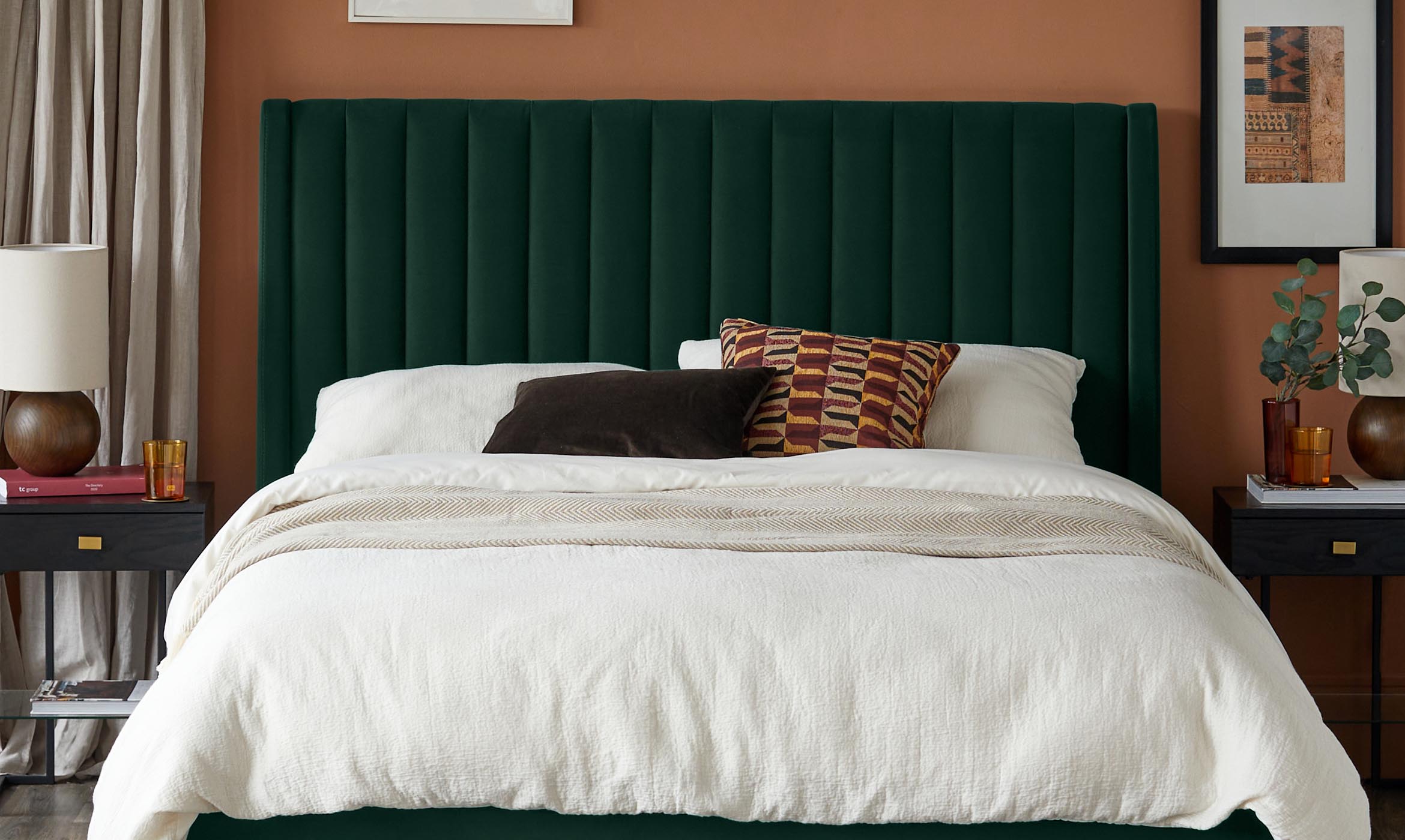 Amalfi Dark Green Velvet Double Ottoman Storage Bed