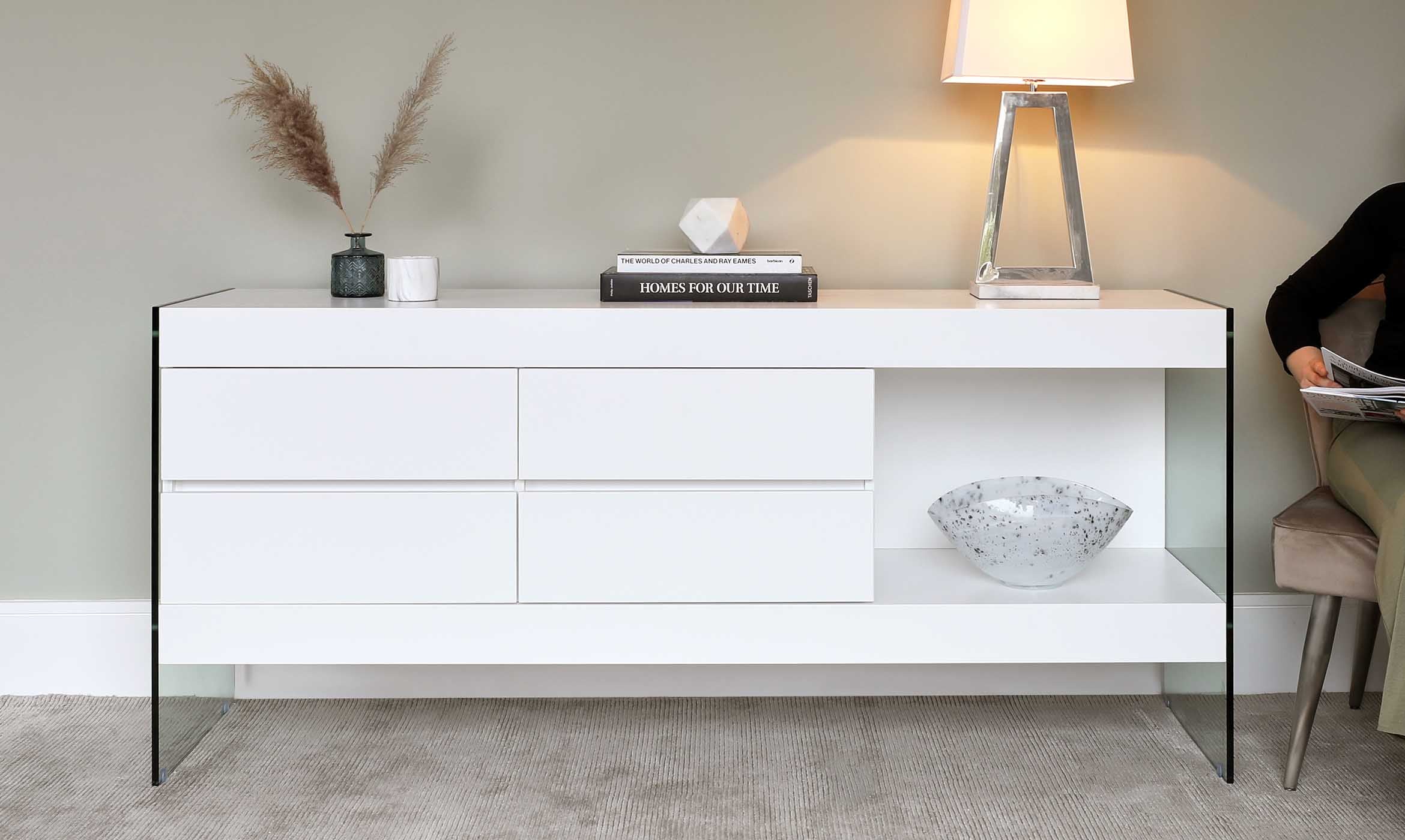 Aria White Oak And Glass Large Sideboard