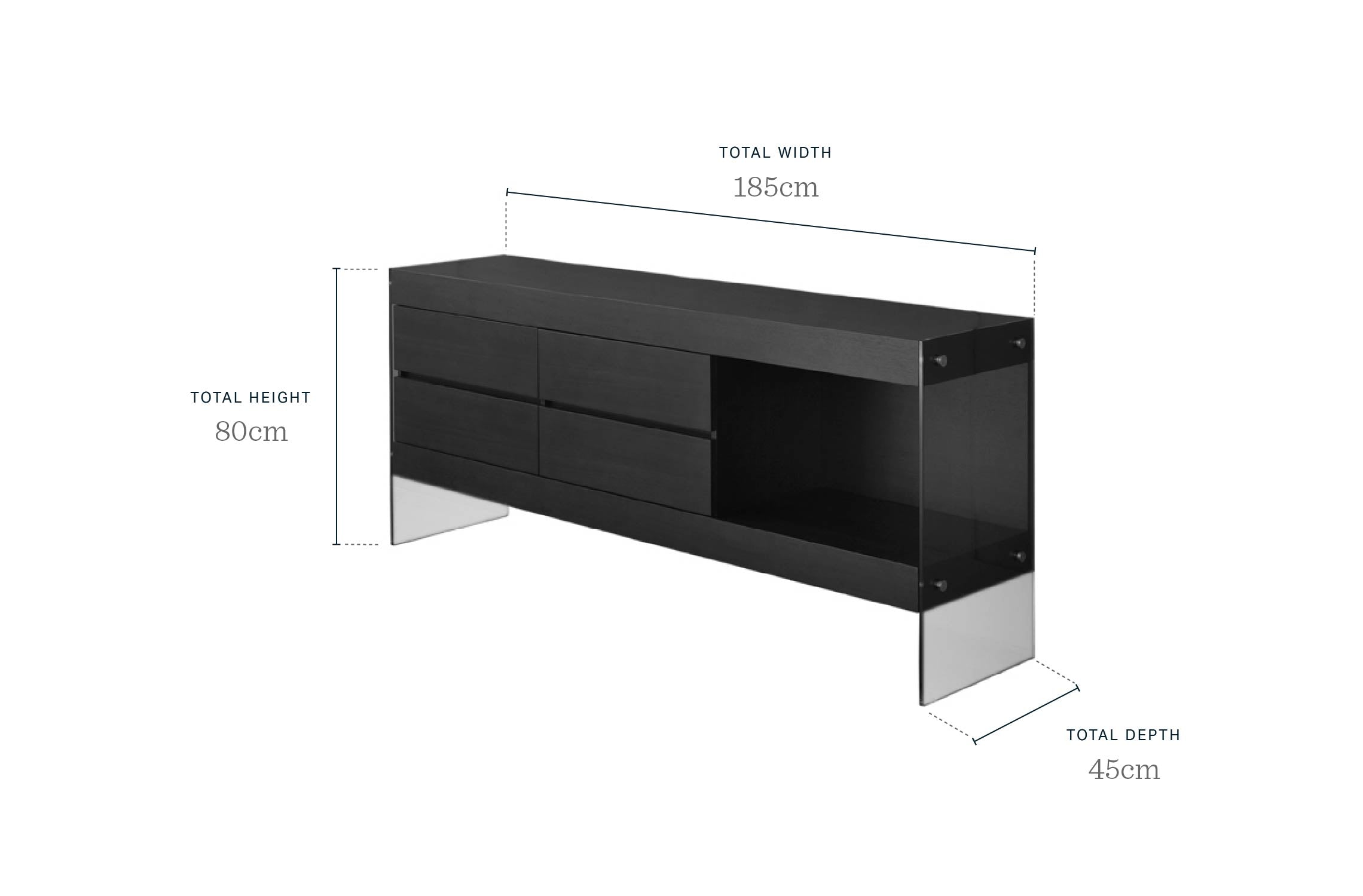 Aria Dark Walnut And Glass Large Sideboard