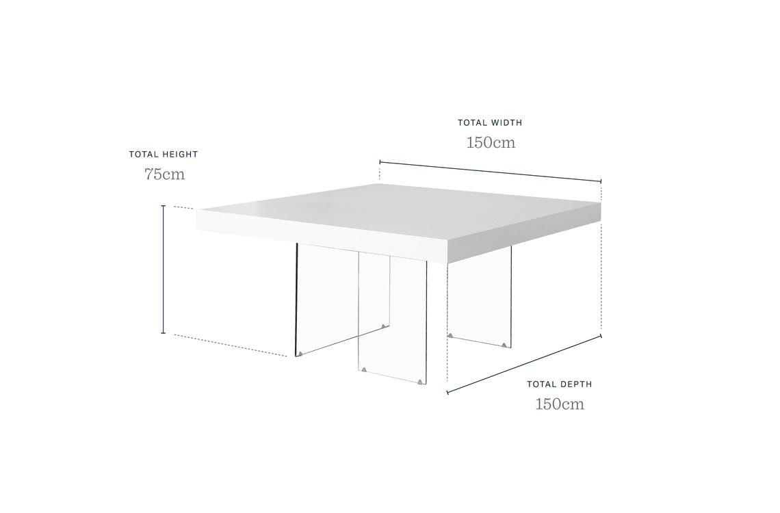 Aria White Oak and Glass Square 8 Seater Dining Table