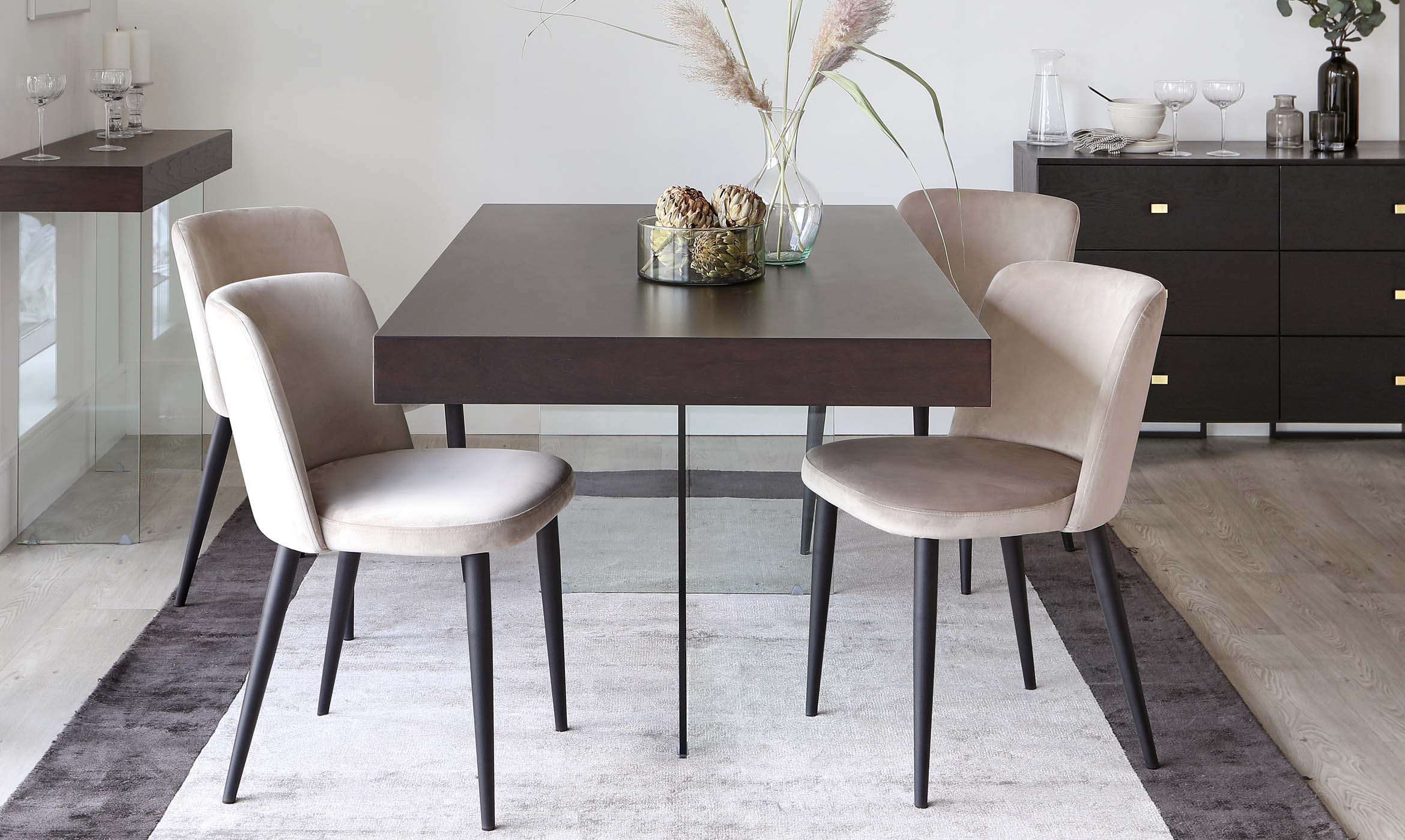 Aria Dark Walnut And Glass 6 Seater Dining Table