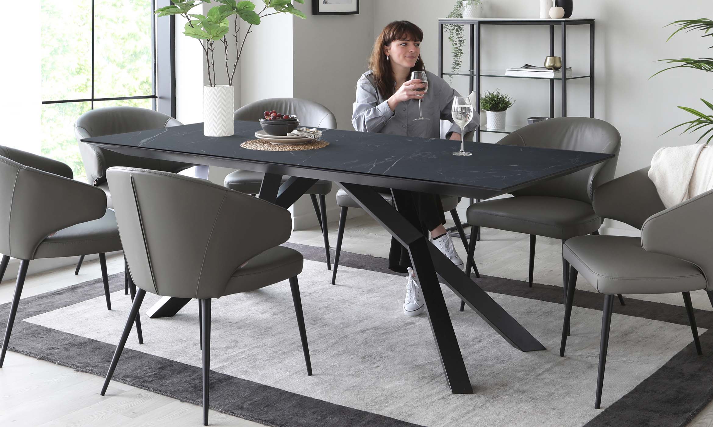 Atlanta Black Marbled Ceramic 8 Seater Dining Table