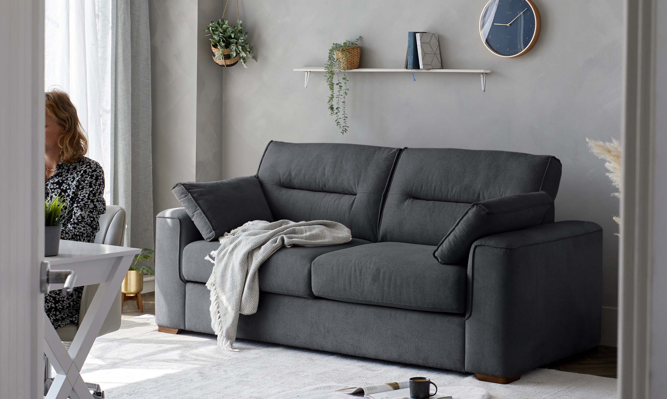 Brody Grey Flat Weave 2 Seater Sofa Bed