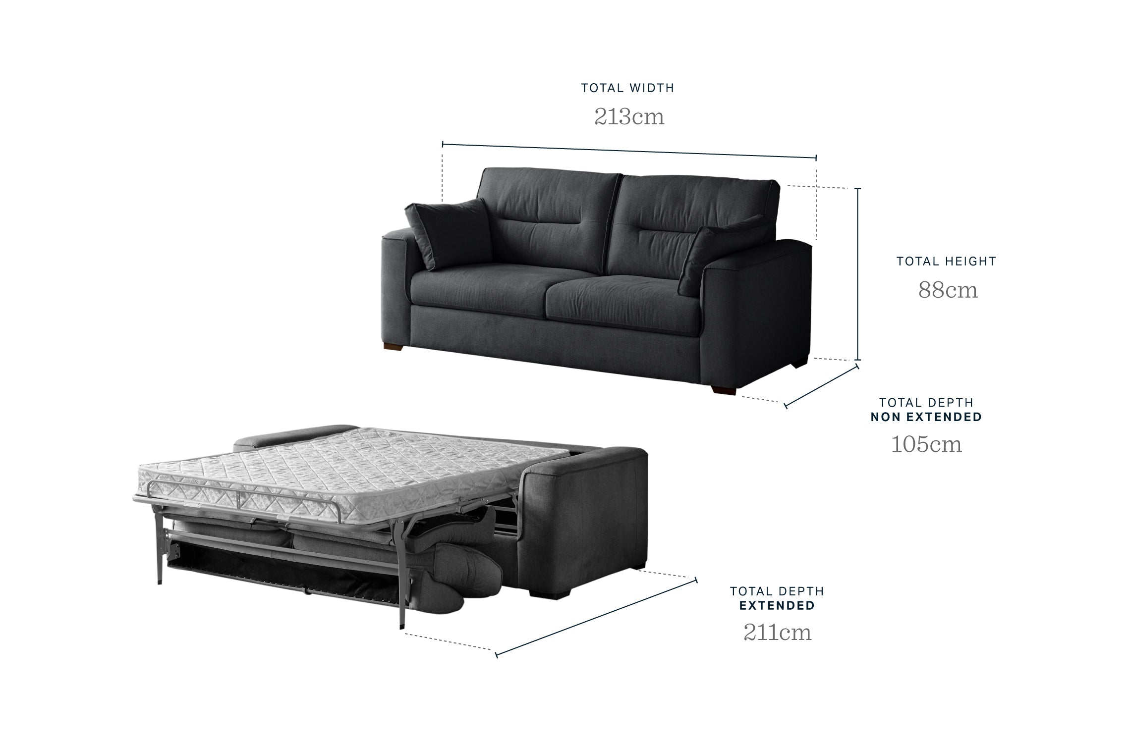 Brody Grey Flat Weave 2 Seater Sofa Bed