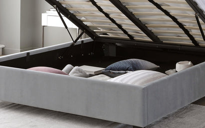 Brooklyn light grey velvet double ottoman storage bed