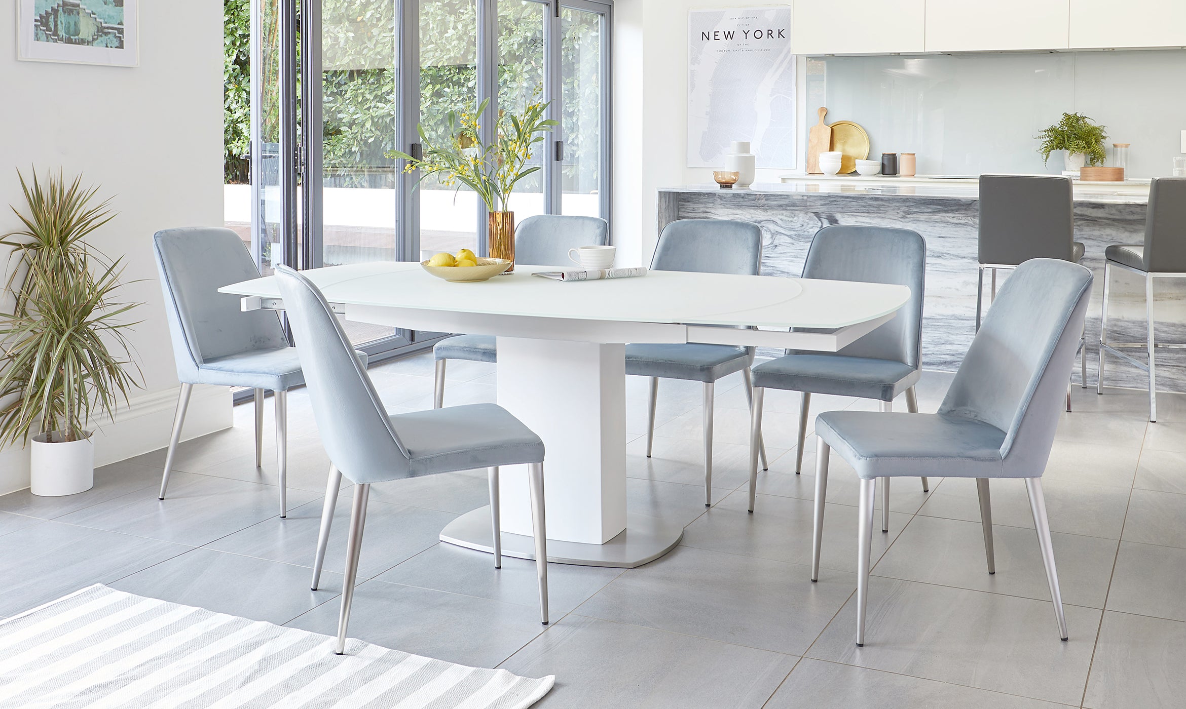 Camillo White Frosted Glass Extending 6 to 8 Seater Dining Table