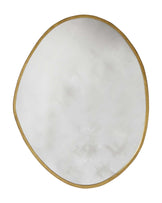 Round wall mirror with a thin golden frame.