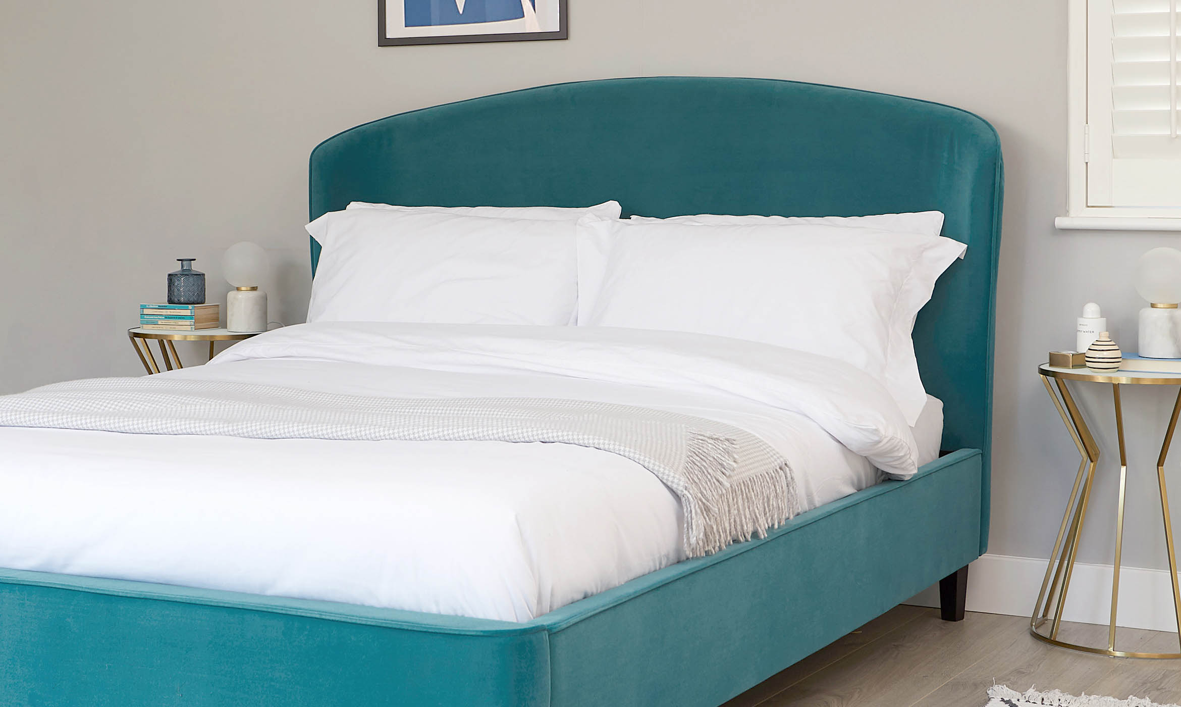 Carina Light Teal Velvet Super King Bed