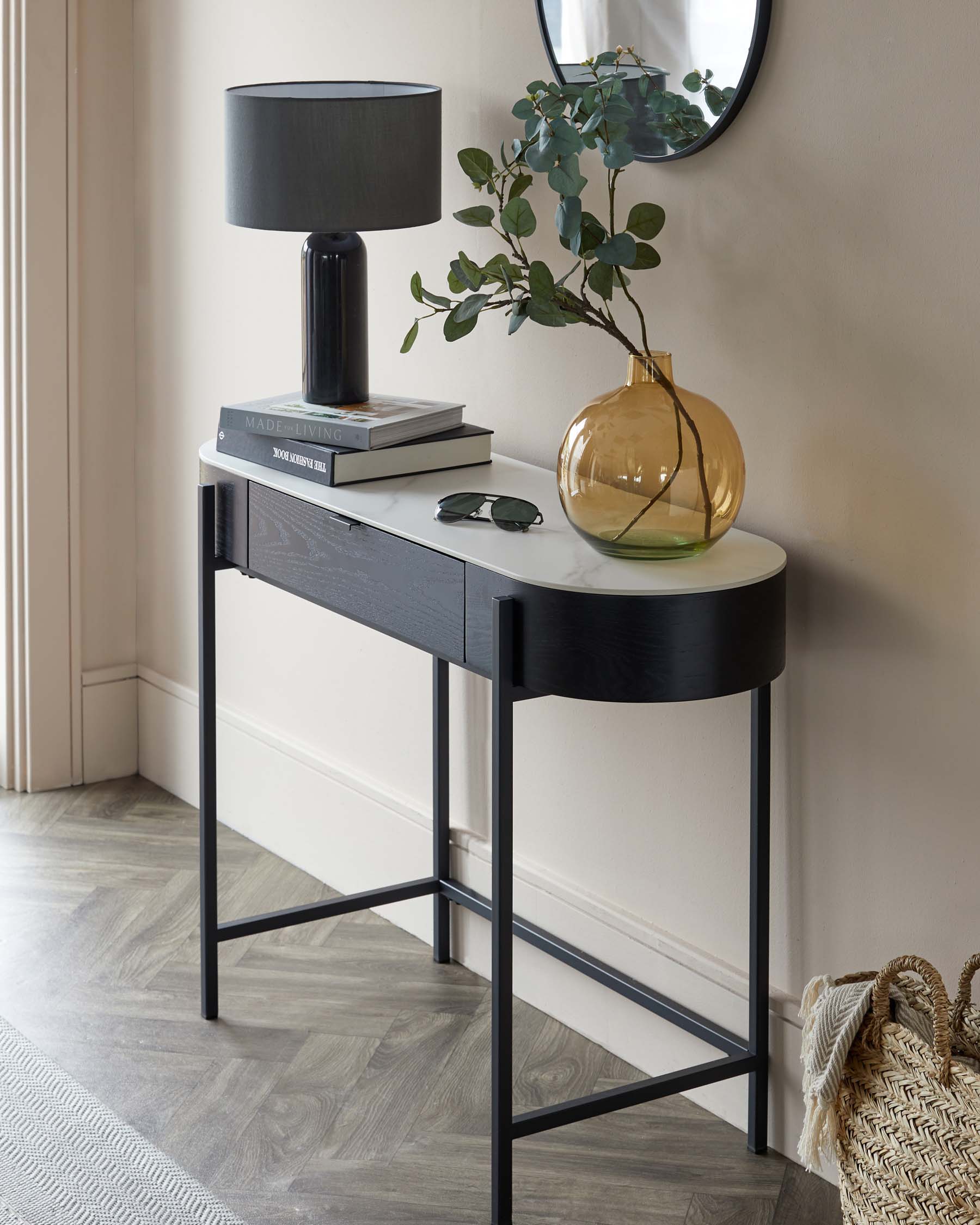 Carmen Black Console Dressing Table with White Ceramic Top – Danetti