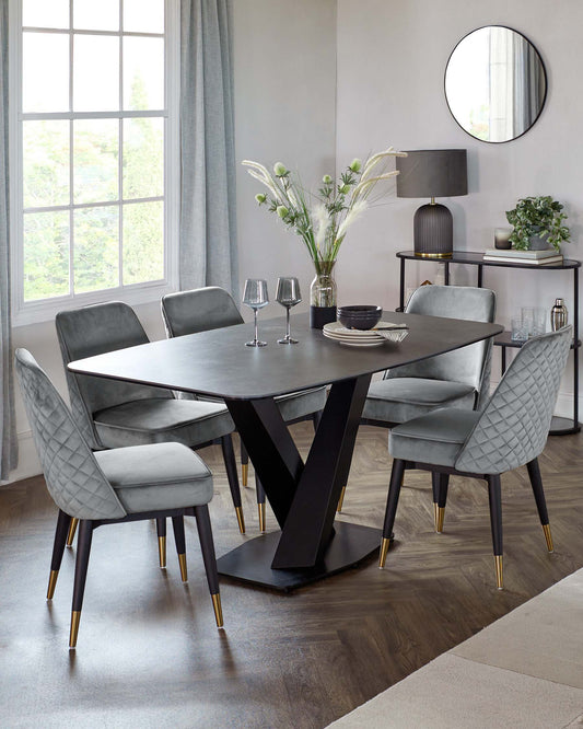 Mae Dark Grey Velvet Dining Chair (Sold in pairs)