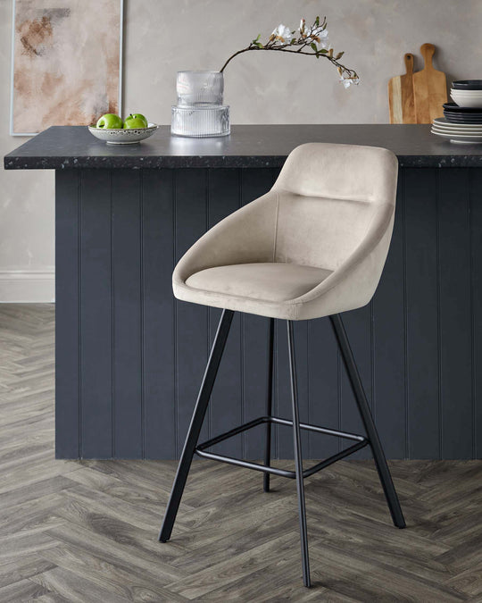 Cleo Static Black Metal Bar Stool in Champagne Plush Velvet – Danetti