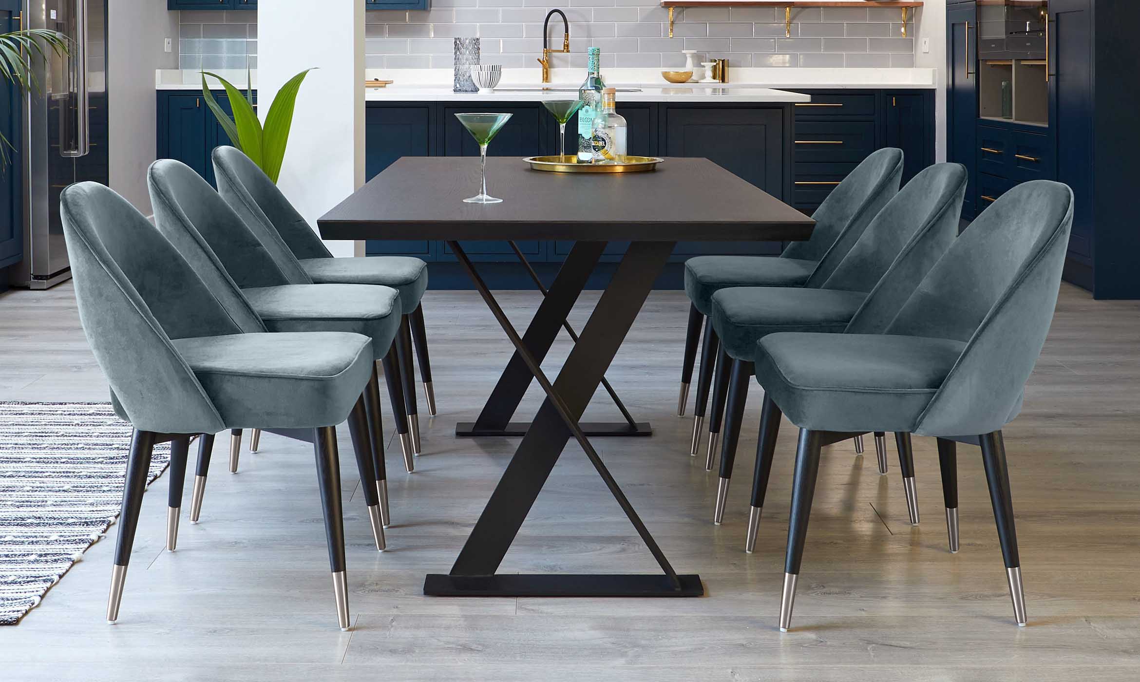 Clover Blue Grey Velvet Dining Chair (Sold in pairs)