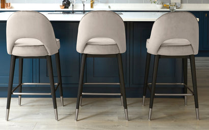 Clover Champagne Velvet Bar Stool With Stainless Steel Caps