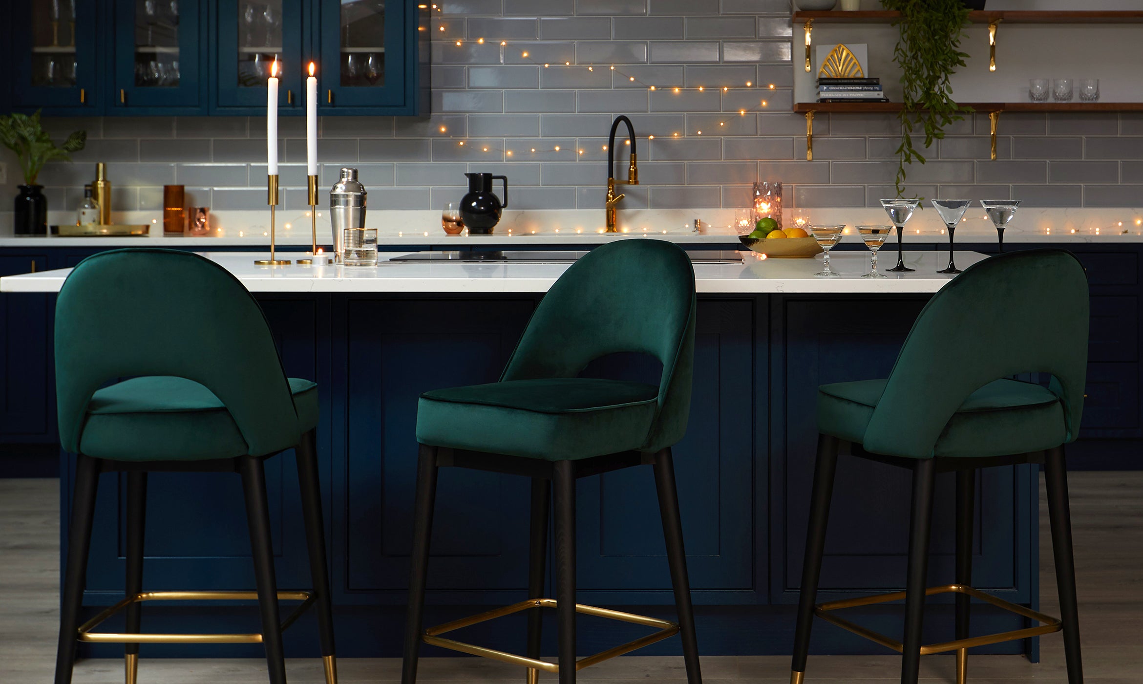 Clover Dark Green Velvet Bar Stool