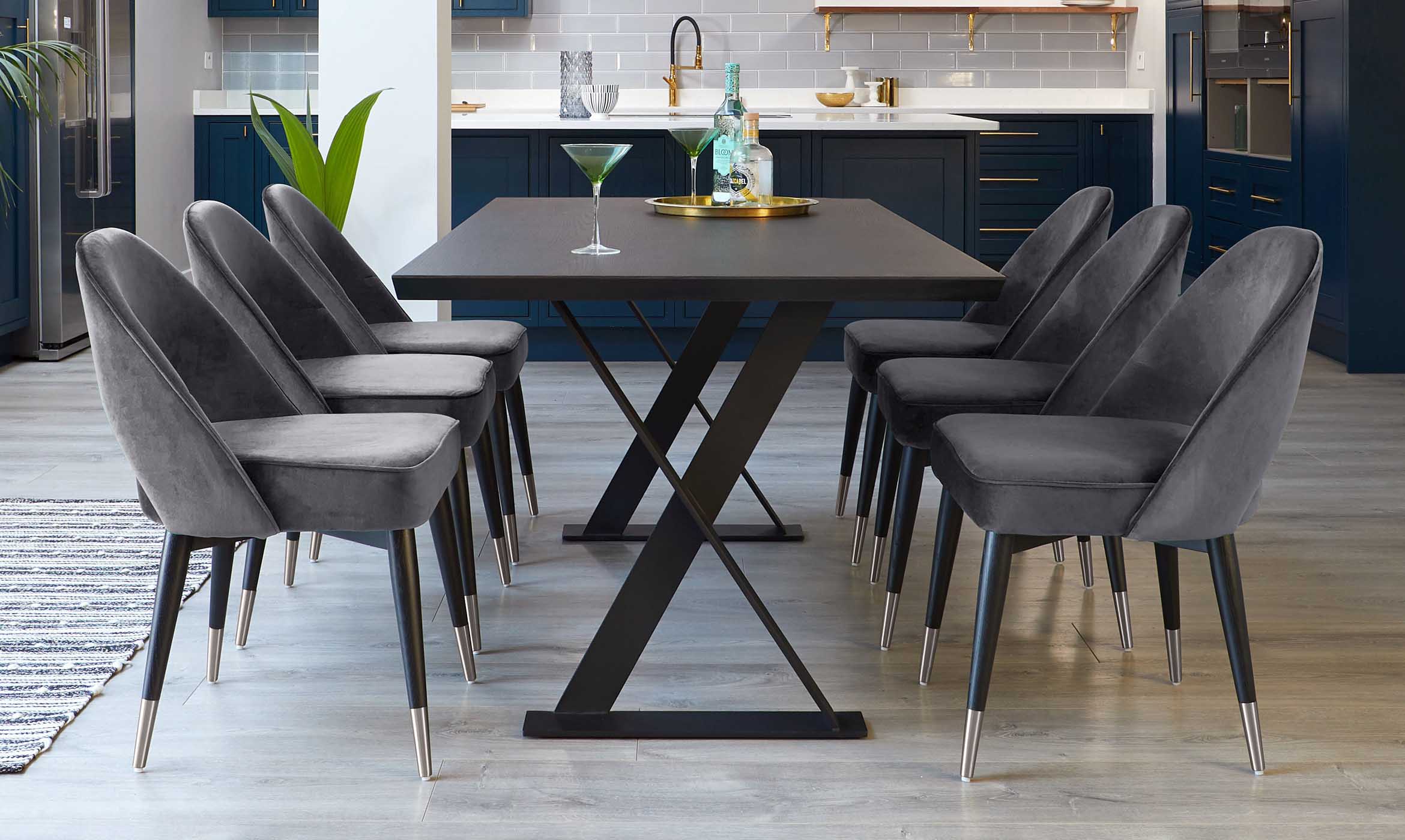 Clover Dark Grey Velvet Dining Chair With Stainless Steel Caps (Sold in pairs)