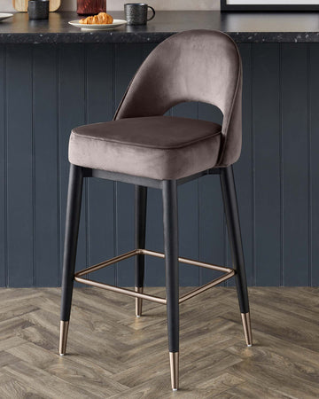 Clover Mocha Velvet Bar Stool With Black and Brass Legs – Danetti