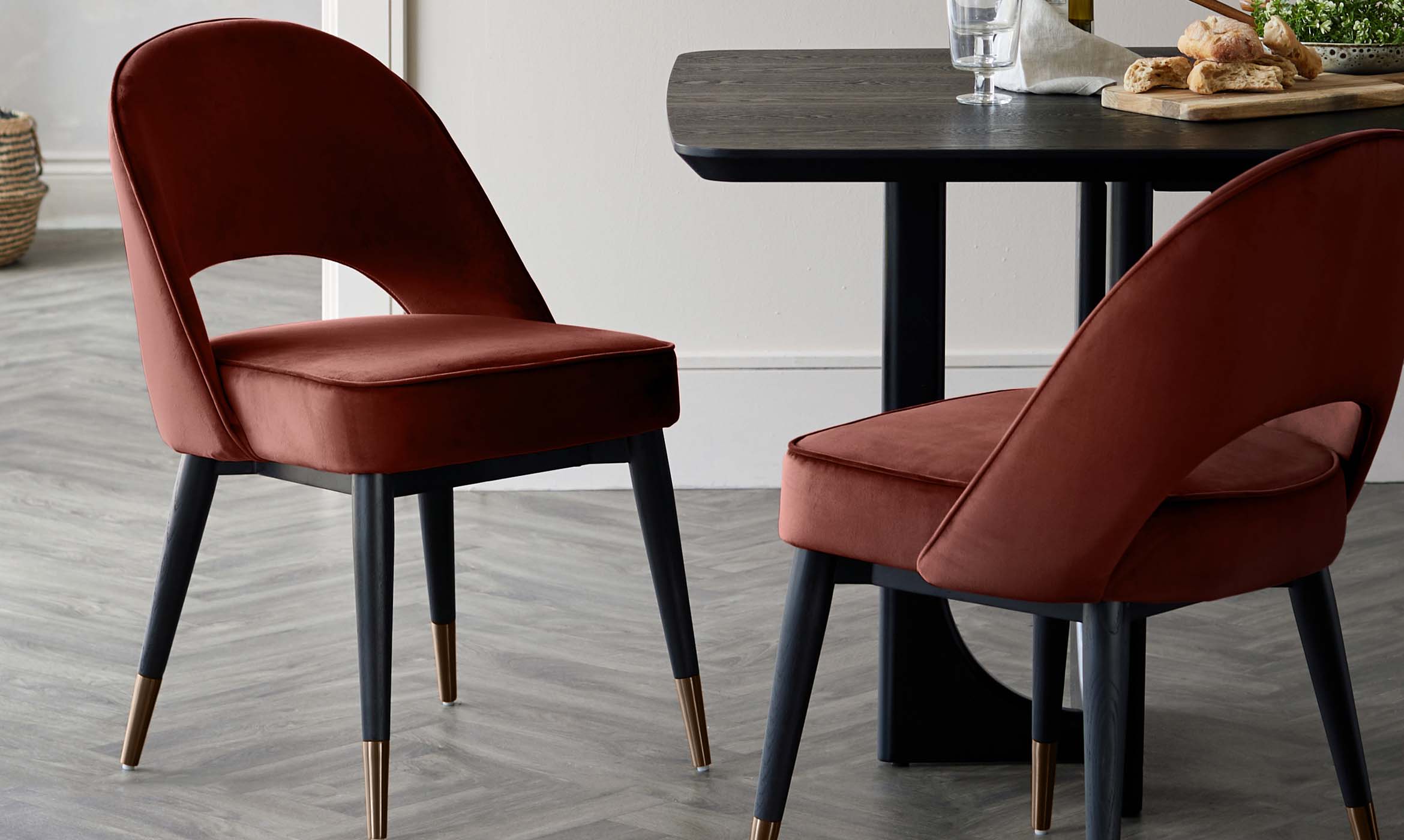 Clover toffee red velvet dining chair (Sold in pairs)