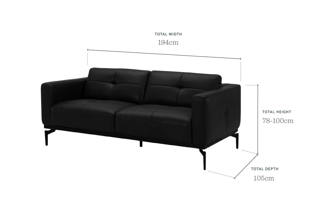 Colton black leather 2 seater sofa