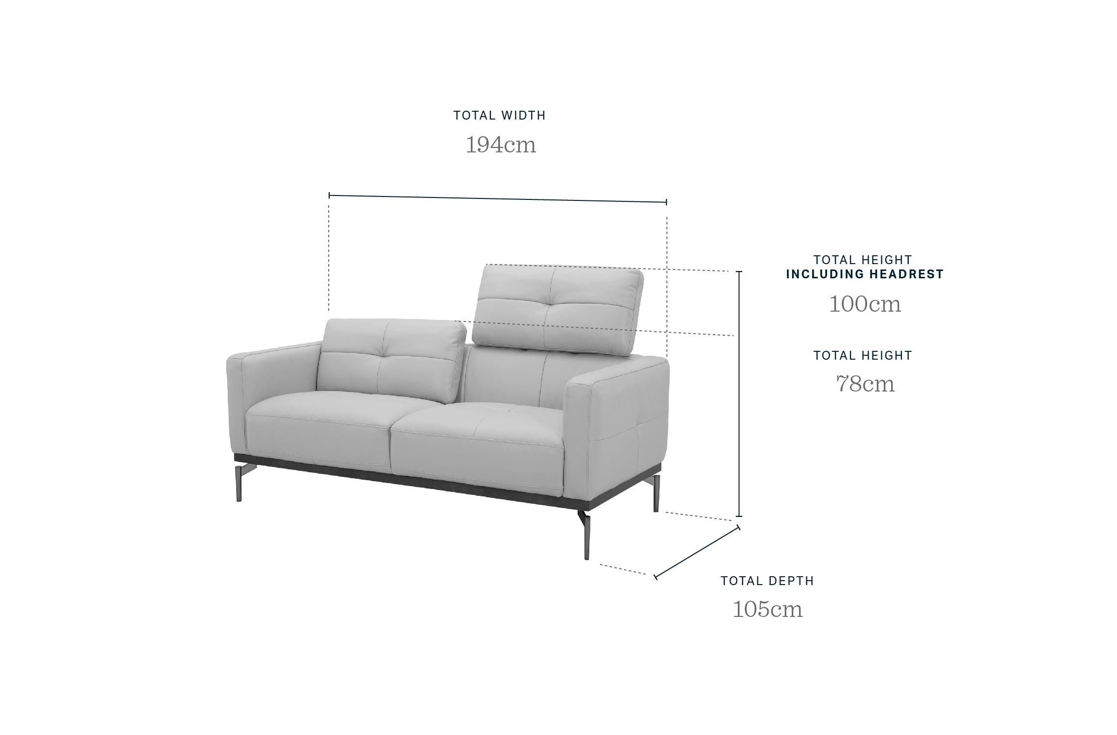 Colton Natural Grey Leather 2 Seater Sofa